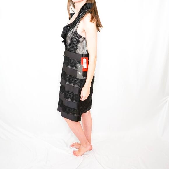 JS Collection Women's Black Lace Layered Sleeveless V Neck Midi Dress Size 10 - Picture 4 of 8